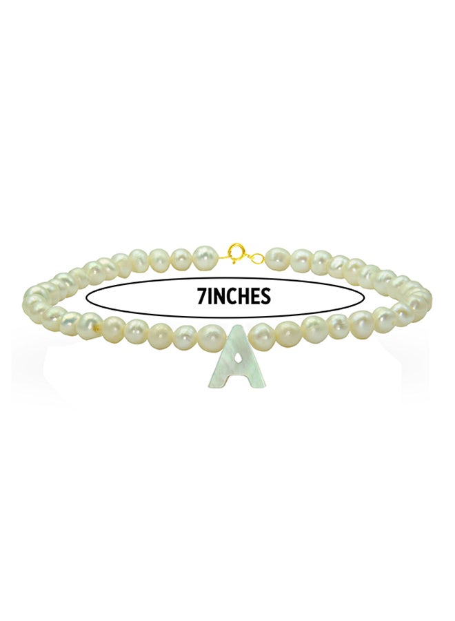 Vera Perla 10 Karat Gold With Pearls Strand Letter A Bracelet - Image 2
