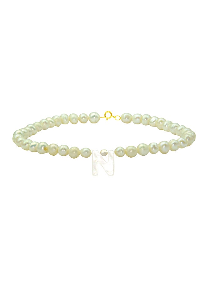 Vera Perla 10K Gold N Letter Pearl Beaded Bracelet - Image 1