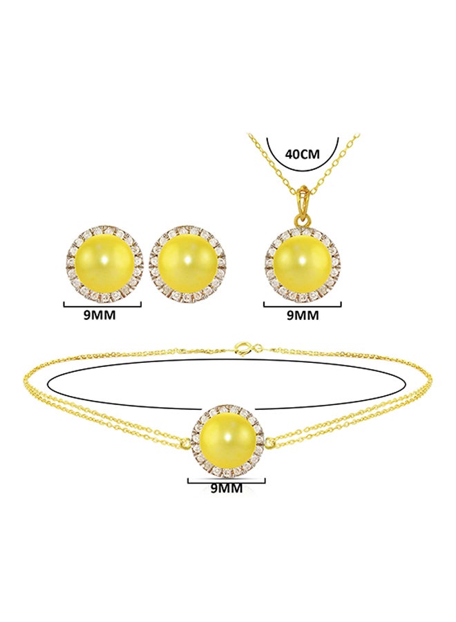 18 Karat Solid Gold 0.30 Carat Genuine Diamonds And 6-7 mm Pearl Jewellery Set