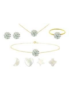 Vera Perla Set of 4 18 Karat Gold Crystal Ball With 4 Piece Charm Bracelet Necklace Earrings and Ring  - Image 1