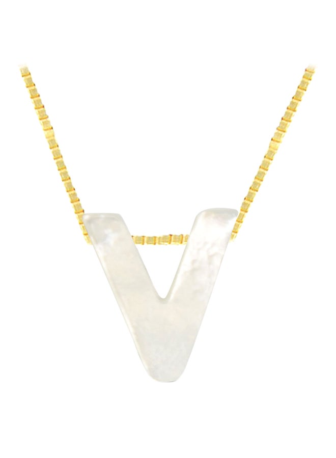 Vera Perla V Letter Mother Of Pearl Pendant Necklace  - Image 1