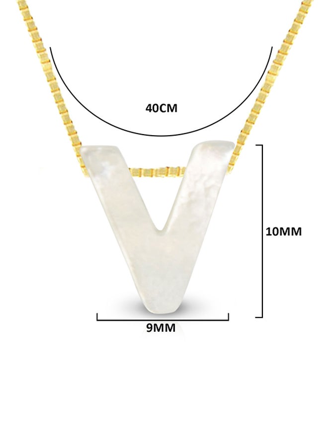 Vera Perla V Letter Mother Of Pearl Pendant Necklace  - Image 2