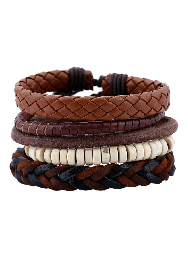 طقم أساور من الجلد مزين بالخرز مكوّن من 5 قطع - Image 1