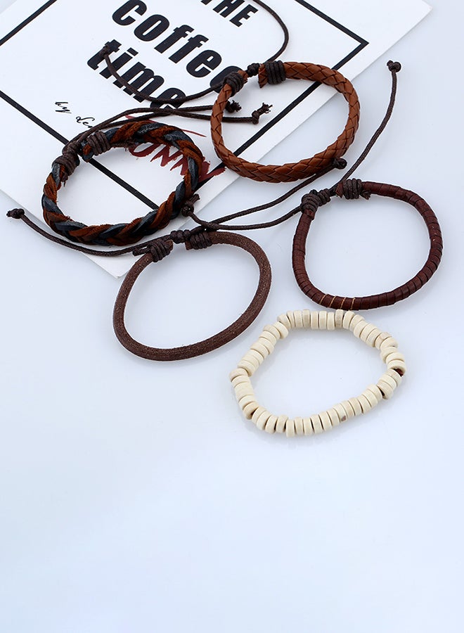 طقم أساور من الجلد مزين بالخرز مكوّن من 5 قطع - Image 2