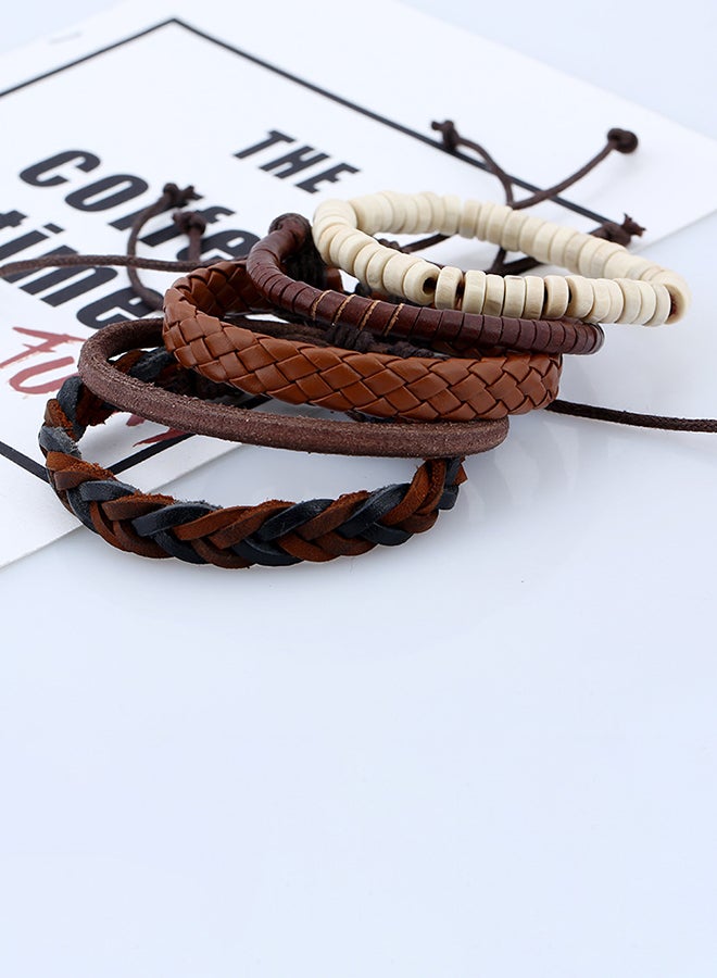 طقم أساور من الجلد مزين بالخرز مكوّن من 5 قطع - Image 3