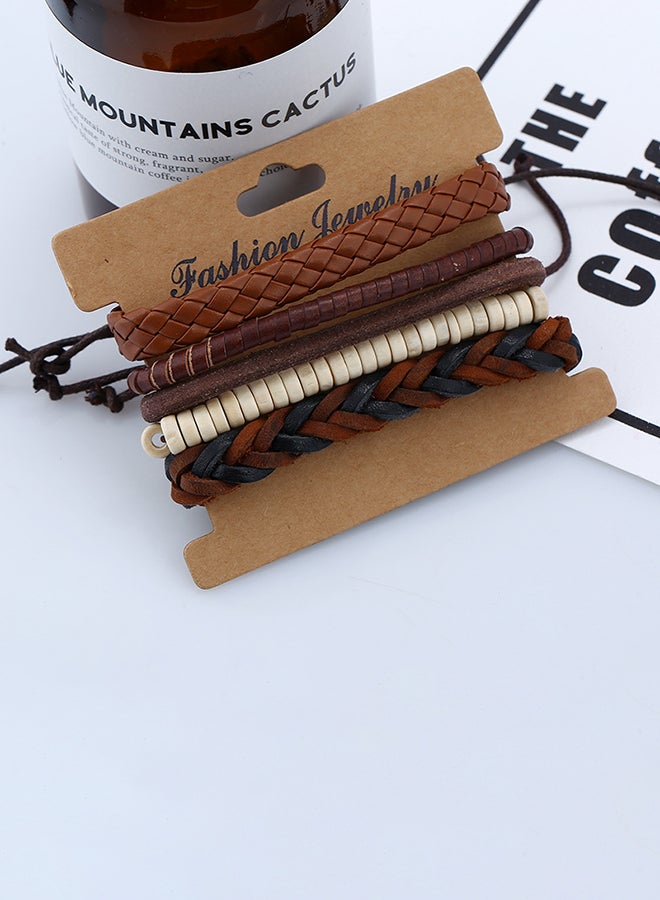 طقم أساور من الجلد مزين بالخرز مكوّن من 5 قطع - Image 4