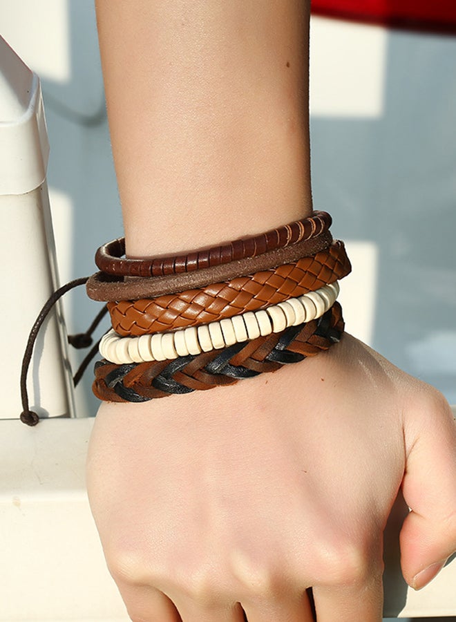 طقم أساور من الجلد مزين بالخرز مكوّن من 5 قطع - Image 5