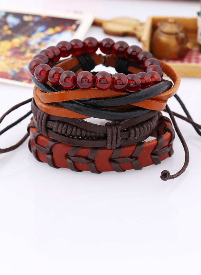 Set of 4 Leather Vintage Braided Bracelet - Image 2