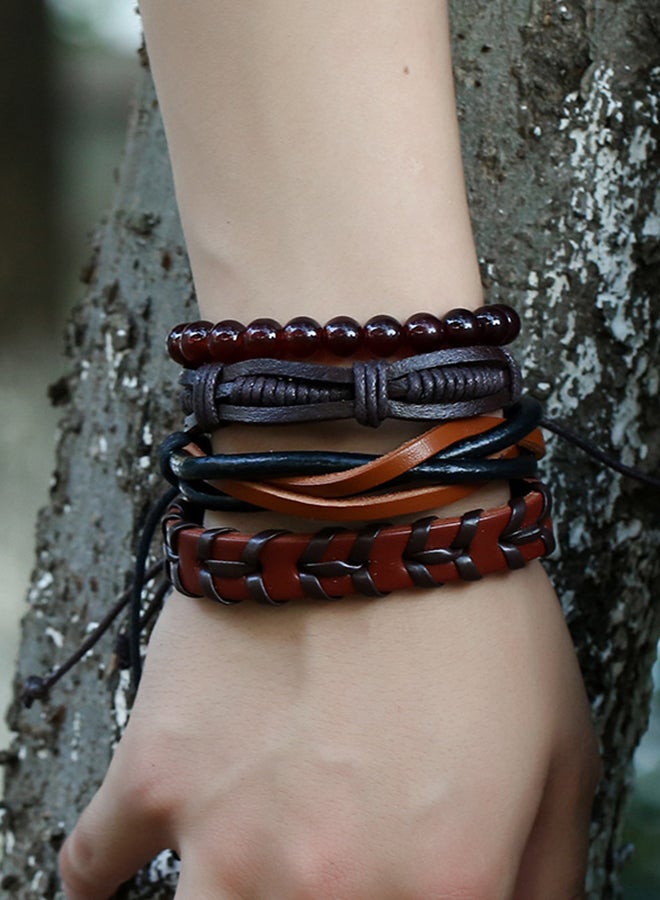 Set of 4 Leather Vintage Braided Bracelet - Image 5