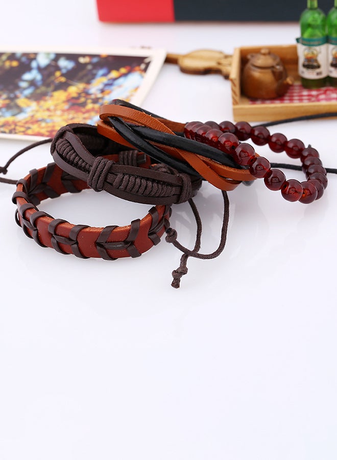 Set of 4 Leather Vintage Braided Bracelet - Image 3