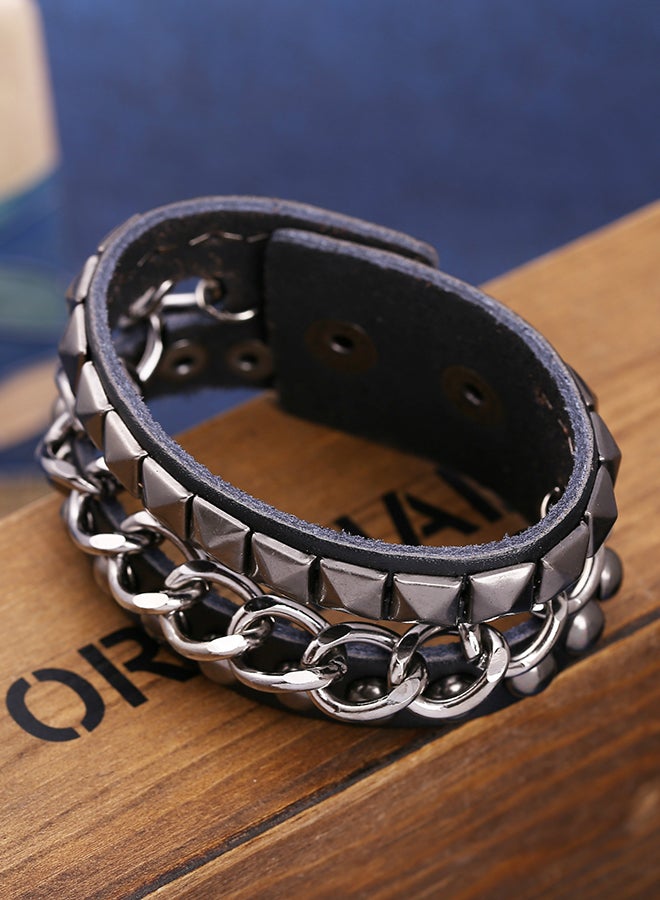 Leather Punk Spiked Bracelet - Image 2