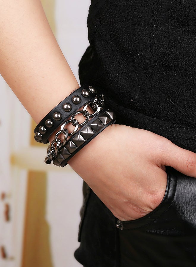 Leather Punk Spiked Bracelet - Image 3