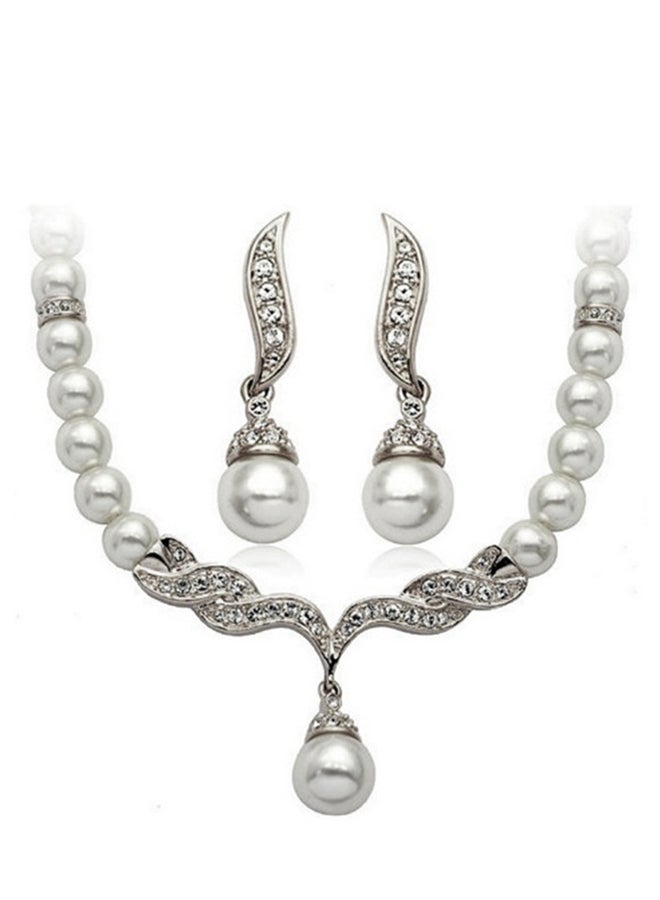 Generic - Pearl Necklace And Earrings Jewellery Set - Image 1