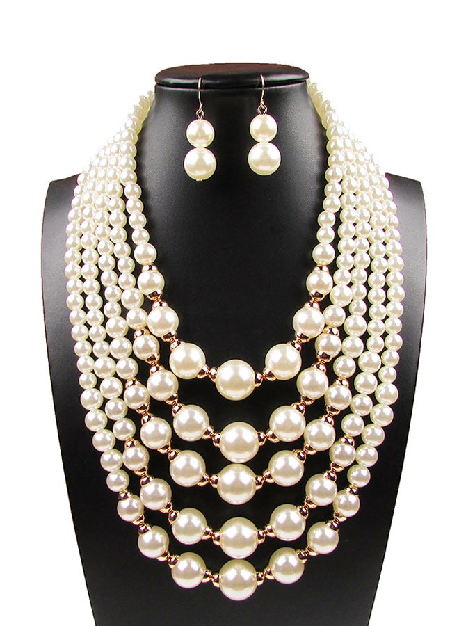 Multilayer Pearl Necklace And Earrings Jewellery Set - Image 1