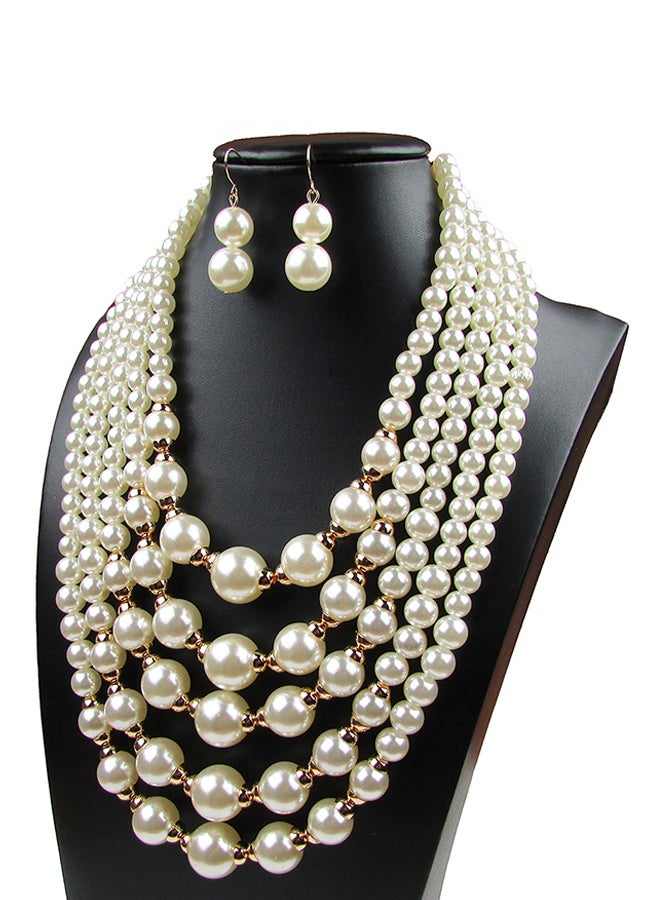 Multilayer Pearl Necklace And Earrings Jewellery Set - Image 3
