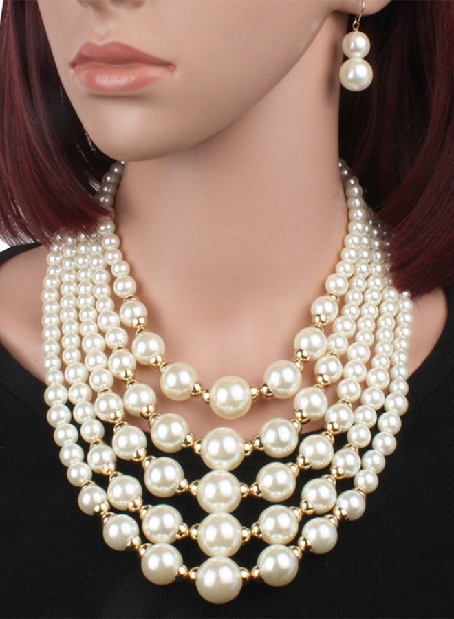 Multilayer Pearl Necklace And Earrings Jewellery Set - Image 4