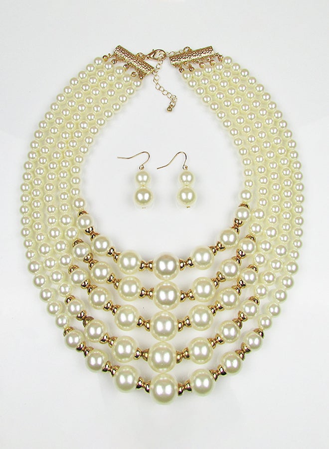 Multilayer Pearl Necklace And Earrings Jewellery Set - Image 5