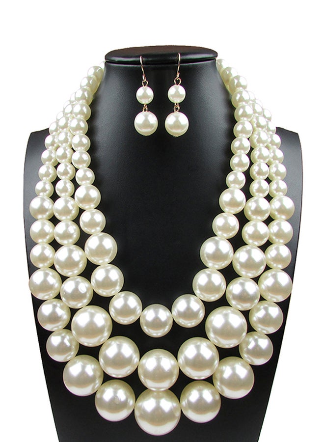 Multilayer Pearl Short Necklace And Earrings Jewellery Set - Image 2