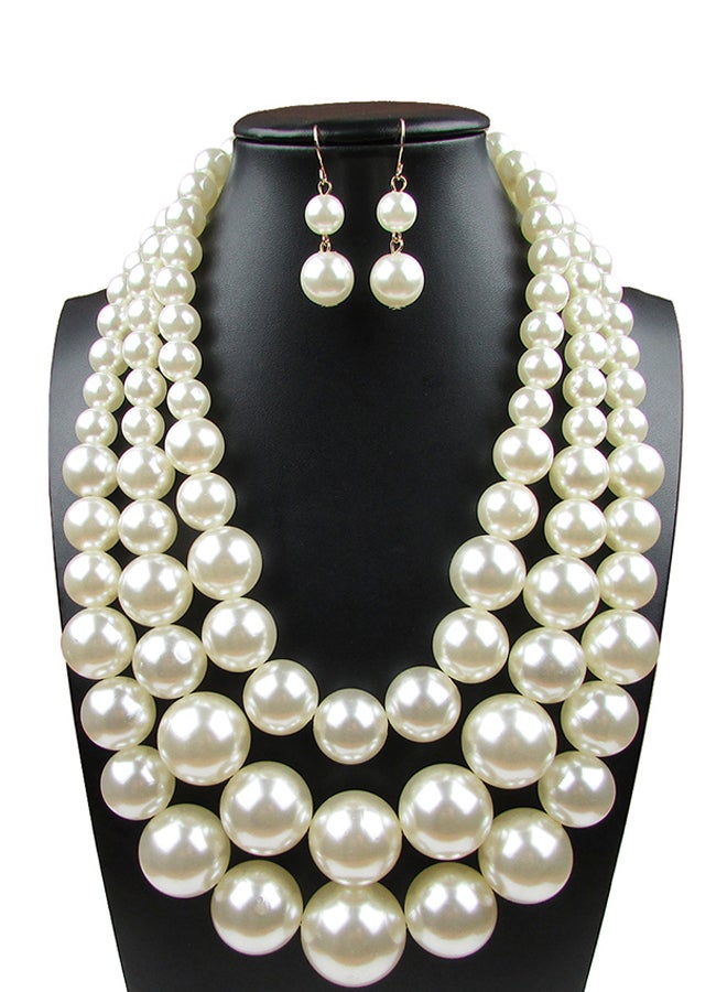 Multilayer Pearl Short Necklace And Earrings Jewellery Set - Image 1