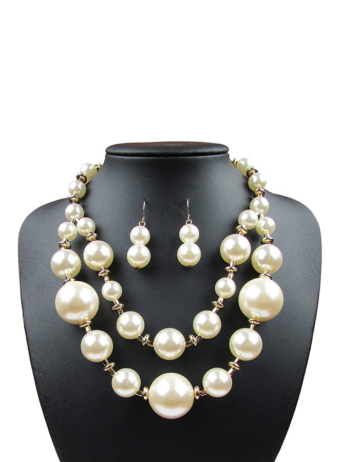 Double Pearl Necklace And Earring Clavicle Chain Jewellery Set - Image 3
