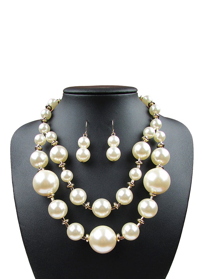 Double Pearl Necklace And Earring Clavicle Chain Jewellery Set - Image 2