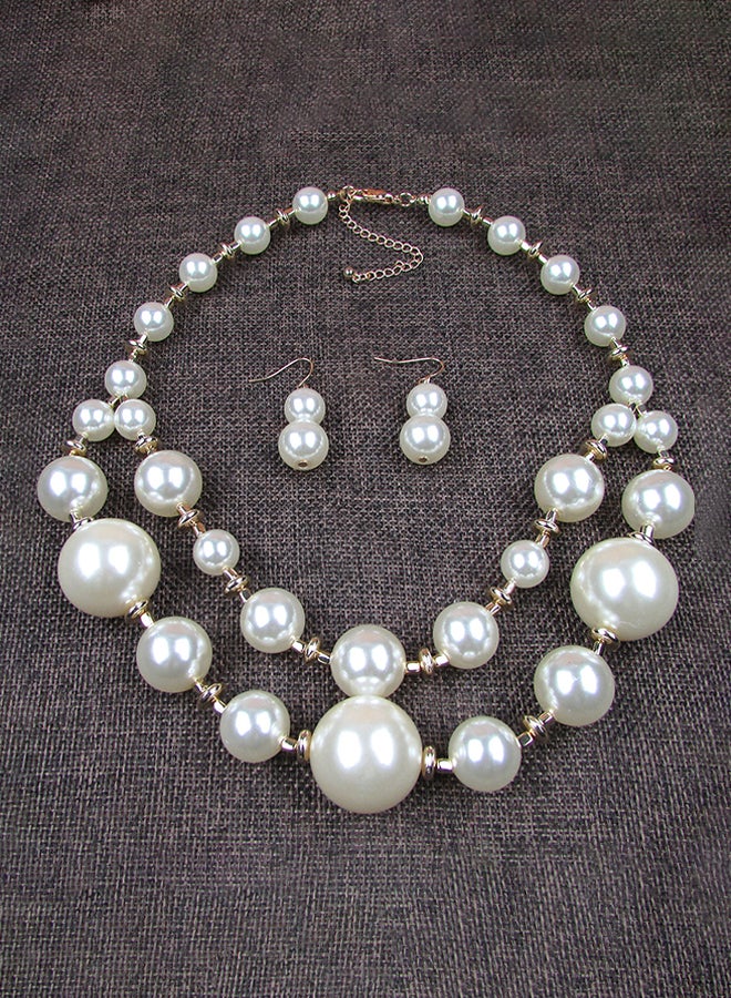 Double Pearl Necklace And Earring Clavicle Chain Jewellery Set - Image 4