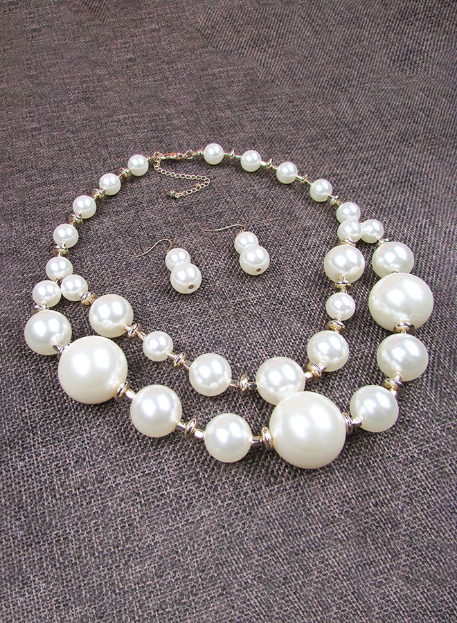 Double Pearl Necklace And Earring Clavicle Chain Jewellery Set - Image 5