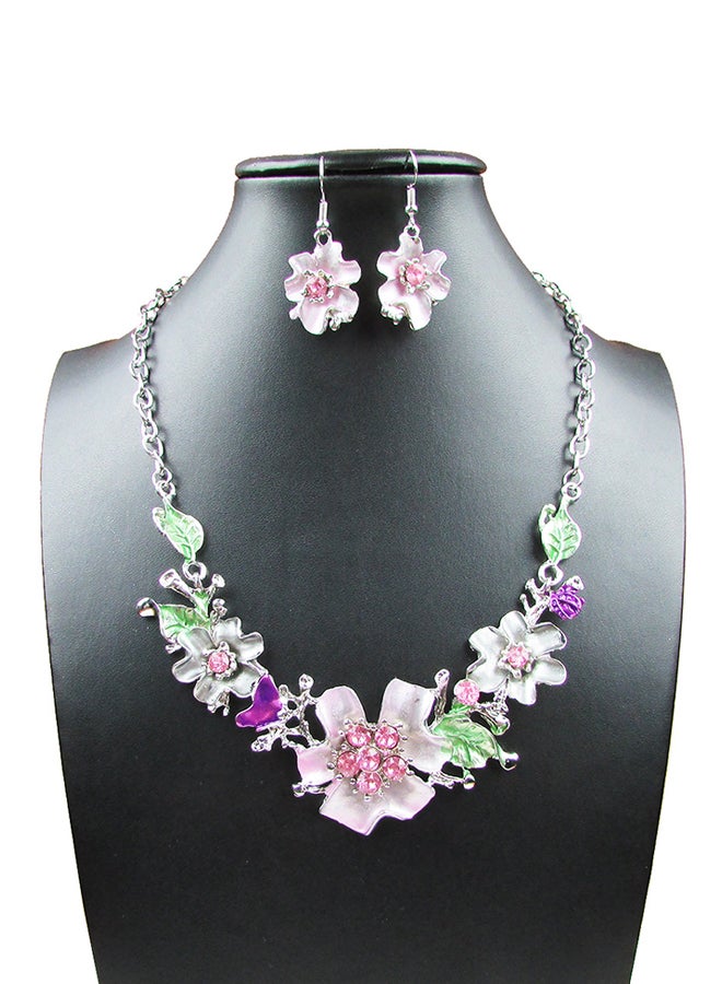 Flower Diamond Necklace And Earrings Jewellery Set - Image 3