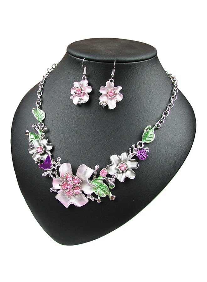 Flower Diamond Necklace And Earrings Jewellery Set - Image 1