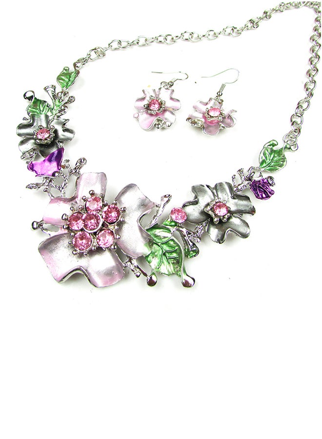 Flower Diamond Necklace And Earrings Jewellery Set - Image 4