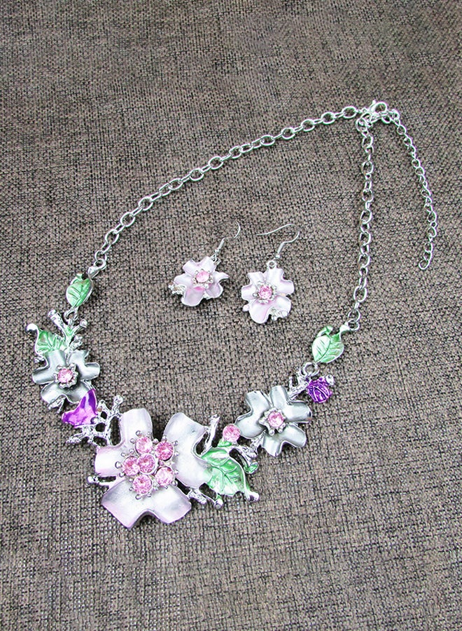 Flower Diamond Necklace And Earrings Jewellery Set - Image 2