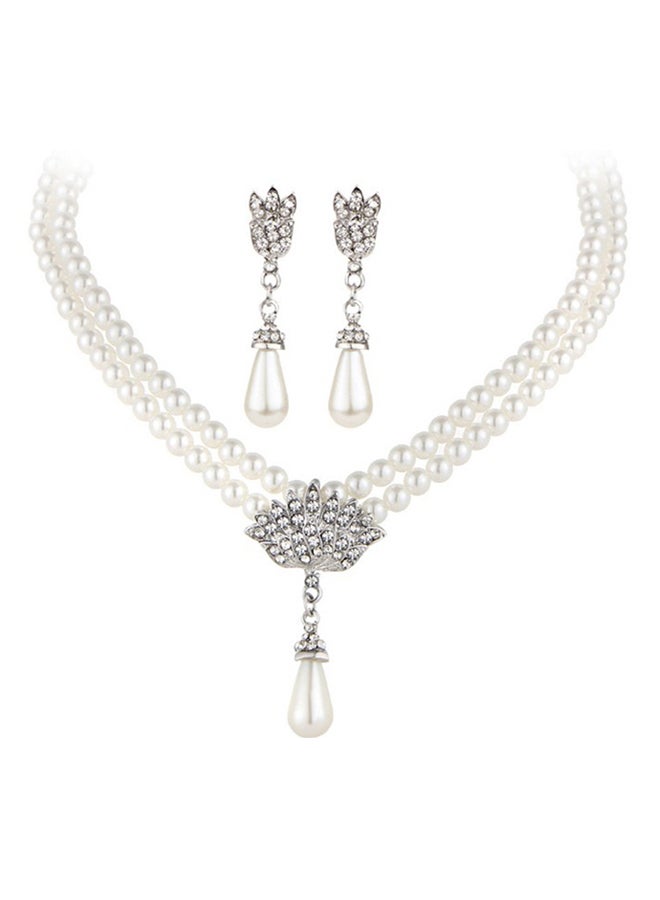 Temperament Pearl Diamond Short Necklace Earrings Jewellery Set - Image 1
