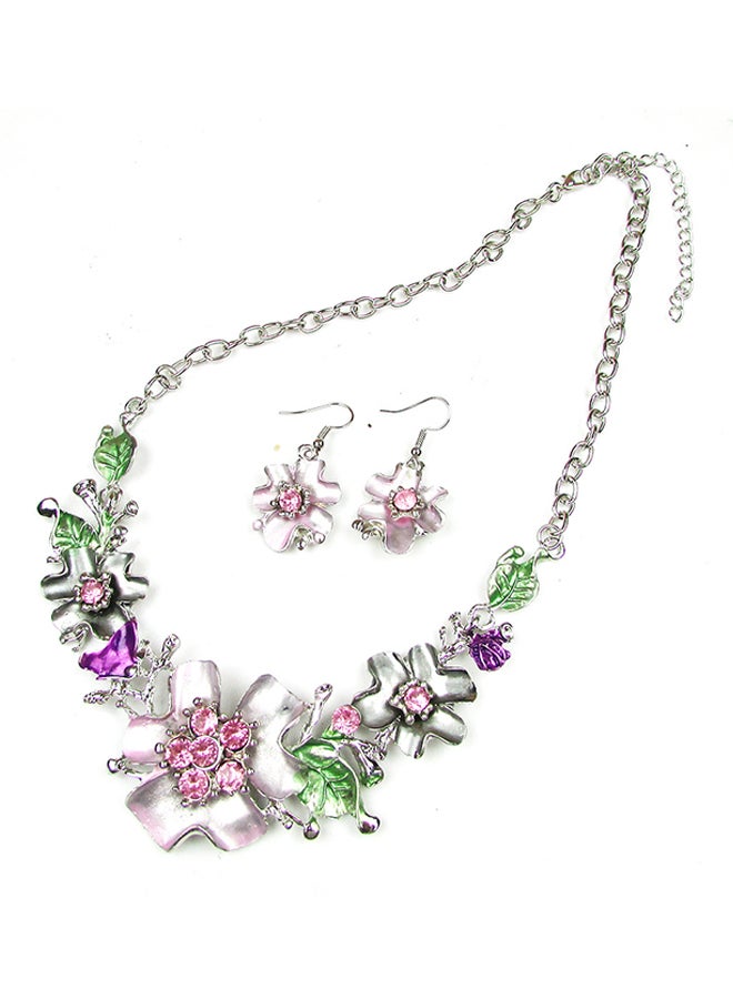 Flower Diamond Necklace And Earrings Jewellery Set - Image 5