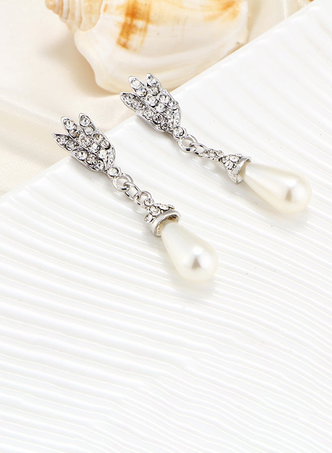 Temperament Pearl Diamond Short Necklace Earrings Jewellery Set - Image 5