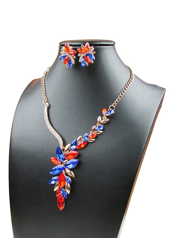 Crystal Diamond Short Necklace And Earring Jewellery Set