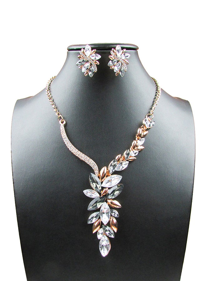 Crystal Diamond Short Necklace And Earring Jewellery Set 