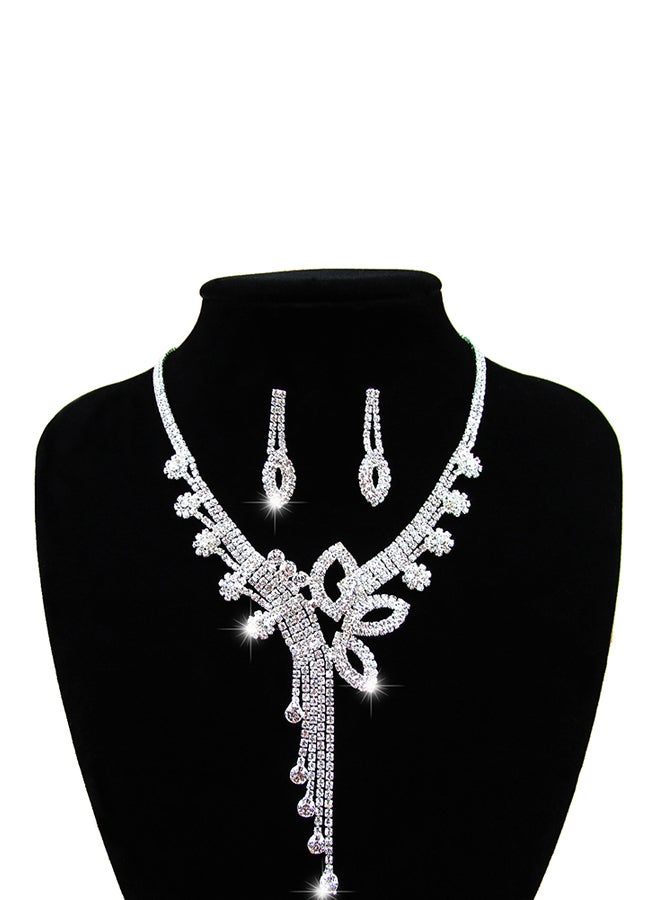 Generic - Butterfly Flower Full Diamond Necklace And Earrings Jewellery Set - Image 1
