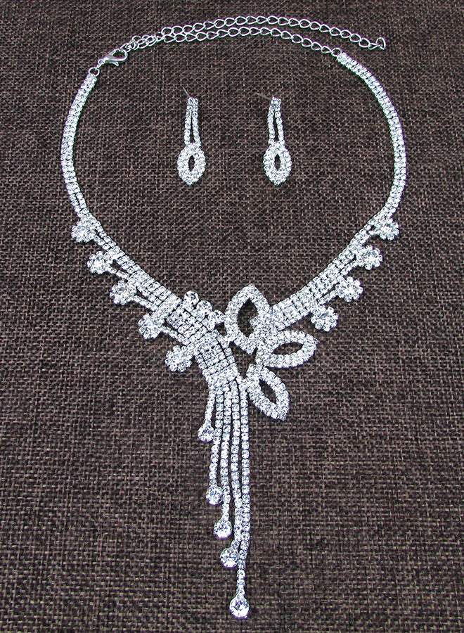 Generic - Butterfly Flower Full Diamond Necklace And Earrings Jewellery Set - Image 1