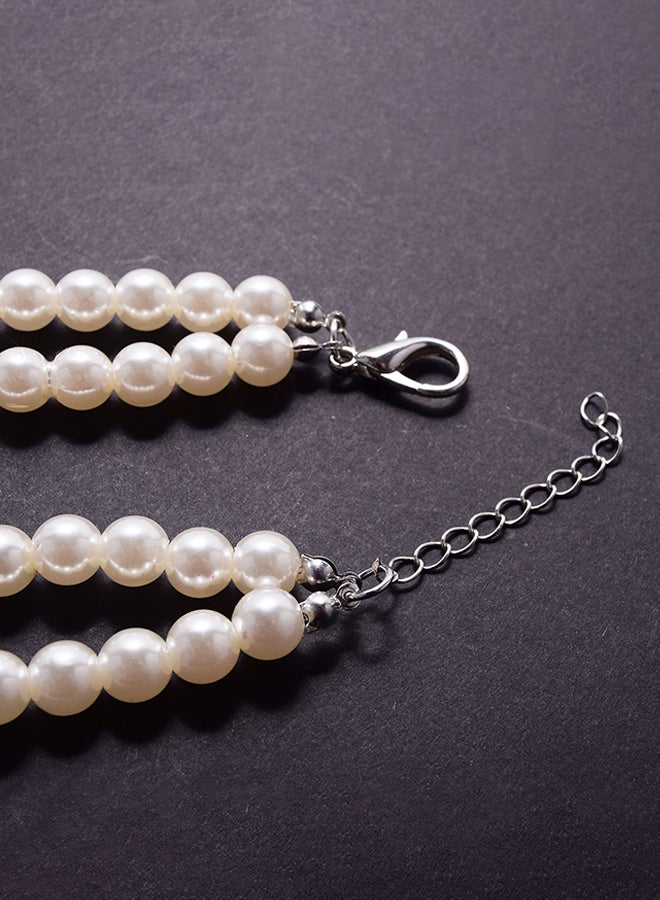 Double Pearl Pierced Flower Necklace And Earrings Jewellery Set - Image 4