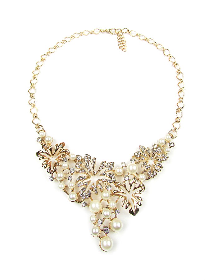 Alloy Leaves Flowers Diamond Pearl Necklace And Earrings Jewellery Set - Image 1