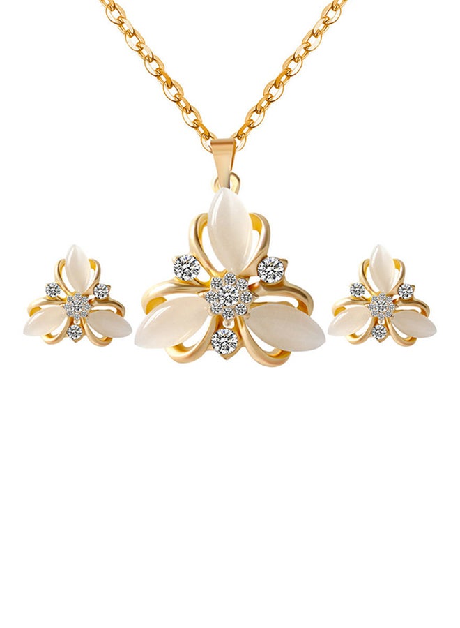 Flower Trifolium Necklace And Earrings Jewellery Set - Image 1