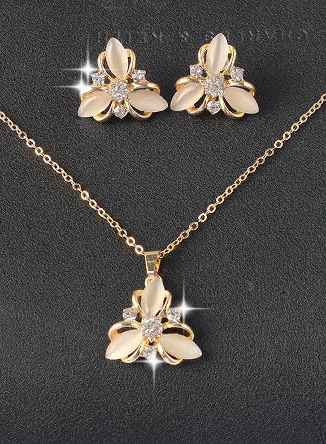 Flower Trifolium Necklace And Earrings Jewellery Set - Image 2