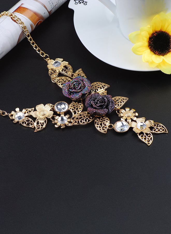 Retro Alloy Hollow Flower Diamond Necklace And Earrings Set - Image 2