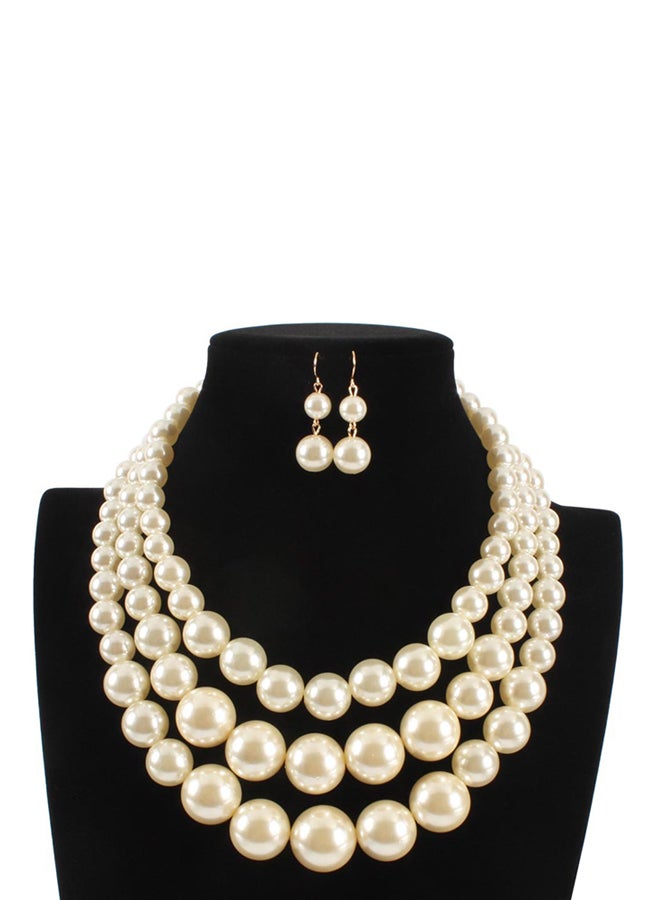 Trendy Pearl Short Multi Layer Necklace And Earrings Jewellery Set - Image 1