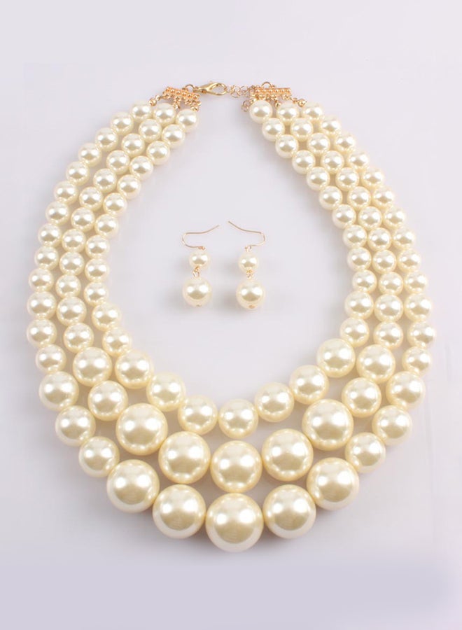 Trendy Pearl Short Multi Layer Necklace And Earrings Jewellery Set - Image 3