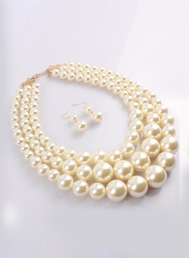 Trendy Pearl Short Multi Layer Necklace And Earrings Jewellery Set - Image 5