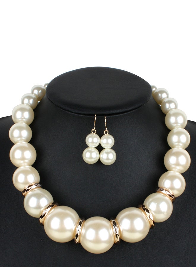 Trendy Pearl Short Necklace And Earrings Jewellery Set - Image 1