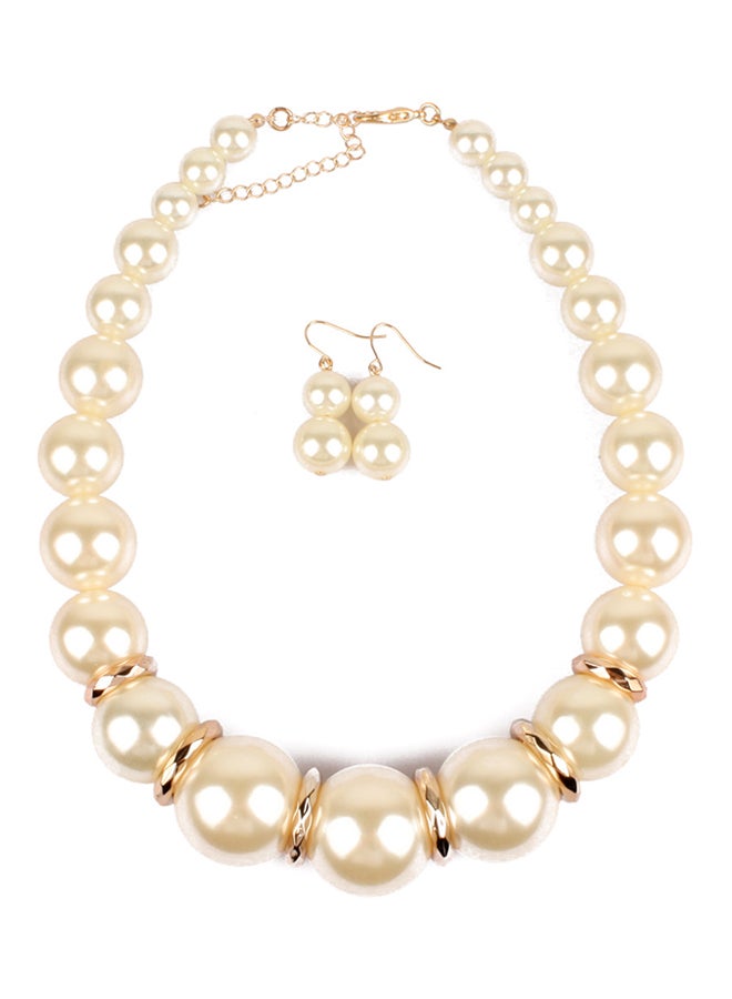 Trendy Pearl Short Necklace And Earrings Jewellery Set - Image 2
