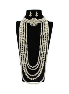 Diamond Pearl Flower Necklace Jewellery Set