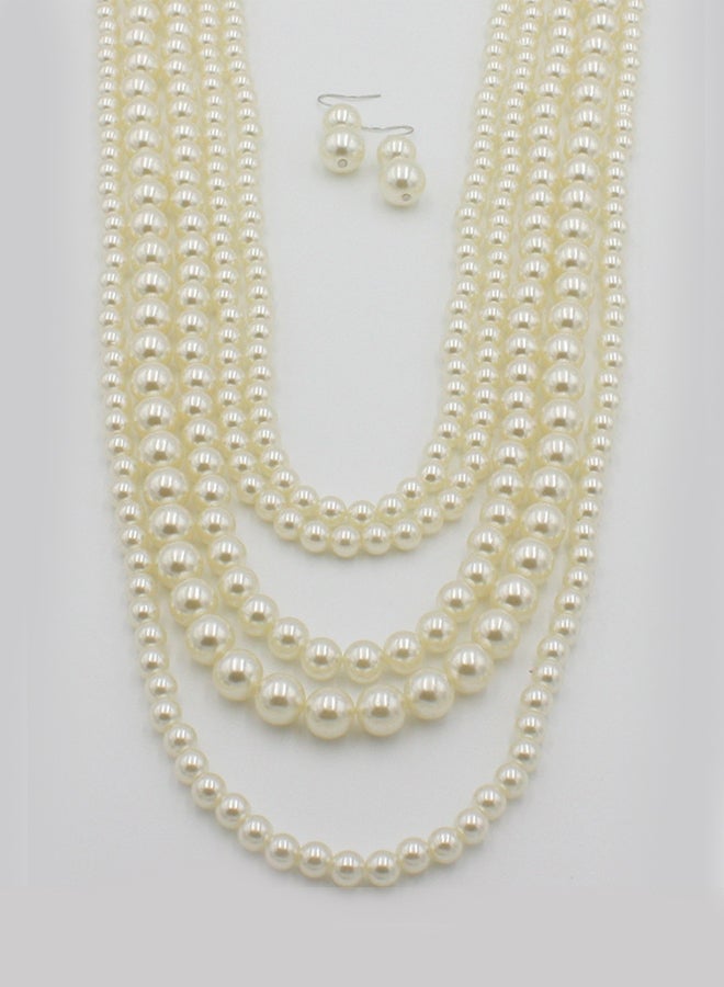 Generic - Diamond Pearl Flower Necklace Jewellery Set - Image 1